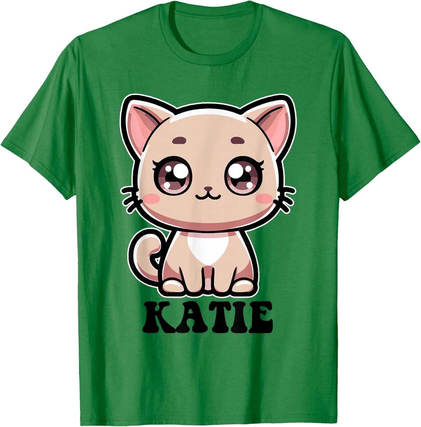 Katie Cute Kitty Cat Design for Girls Name Katie T-Shirt - T-Shirt | Irish Green