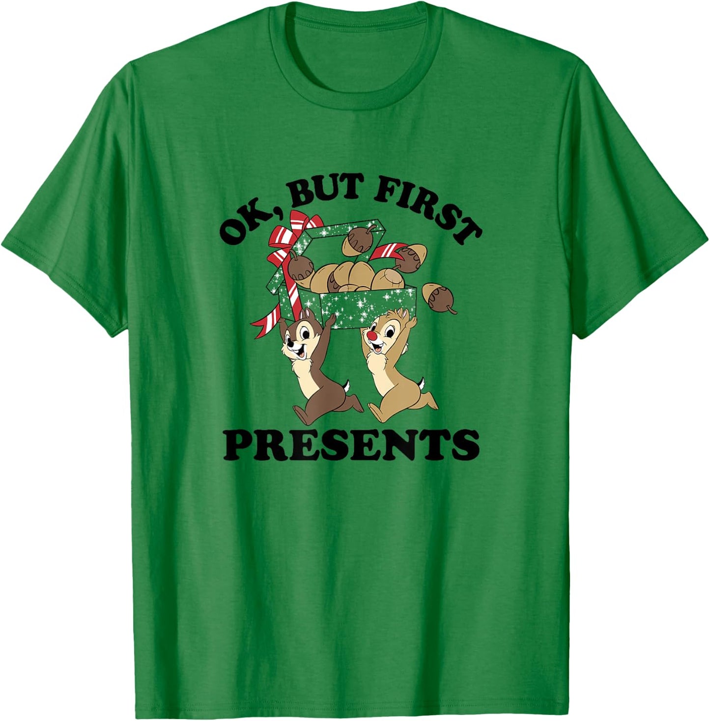 Disney Christmas Chip & Dale Ok But First Presents T-Shirt - T-Shirt | Irish Green