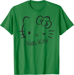 SANRIO Hello Kitty Winking , Women's Casual Classic Cartoon Letter Print , Grey, Small T-Shirt - T-Shirt | Irish Green