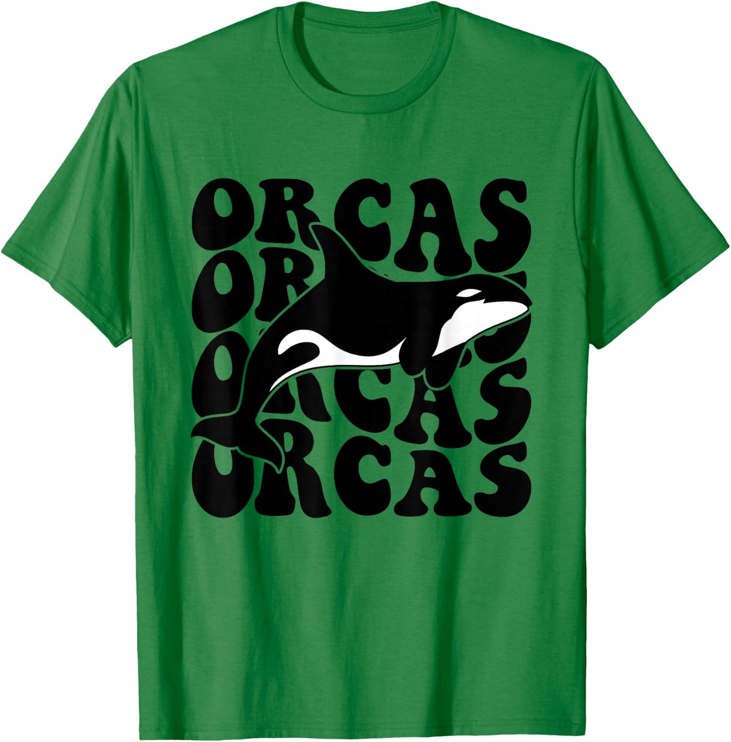 Orcas - Orca Whale Groovy Retro T-Shirt - T-Shirt | Irish Green