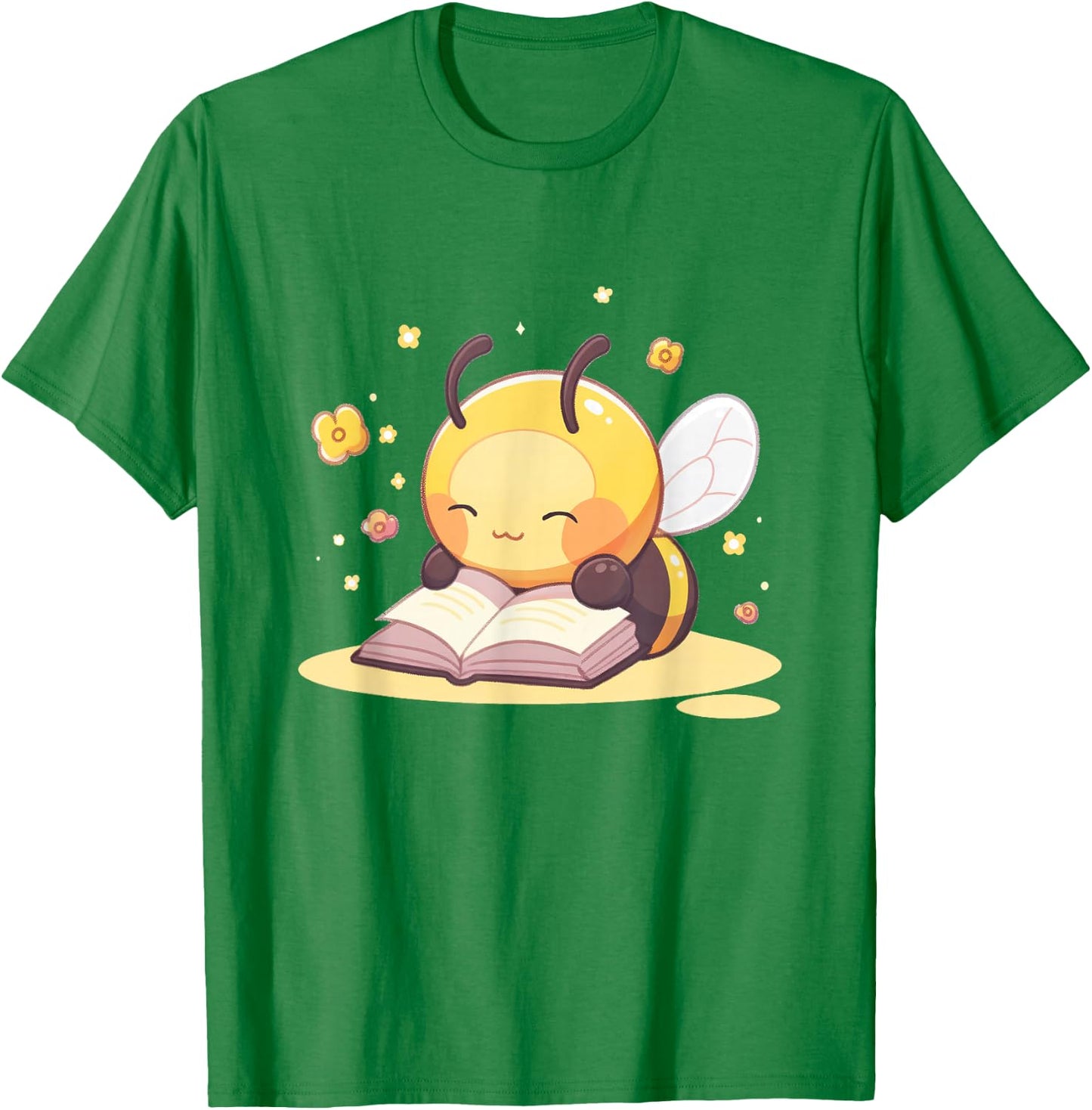 Cute Bee Reading Book Teacher Student Reader Graphic T-Shirt - T-Shirt | Irish Green