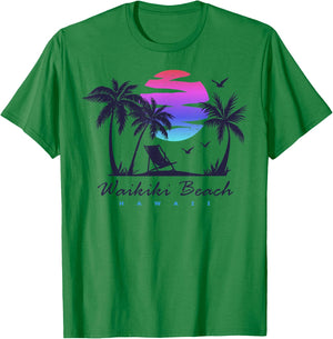 WAIKIKI BEACH HAWAII Family Vacation Retro Vintage Sunset Women Kids T-Shirt - T-Shirt | Irish Green