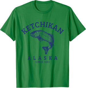 Ketchikan Alaska Vintage Trout Salmon Fishing Souvenir T-Shirt - T-Shirt | Irish Green
