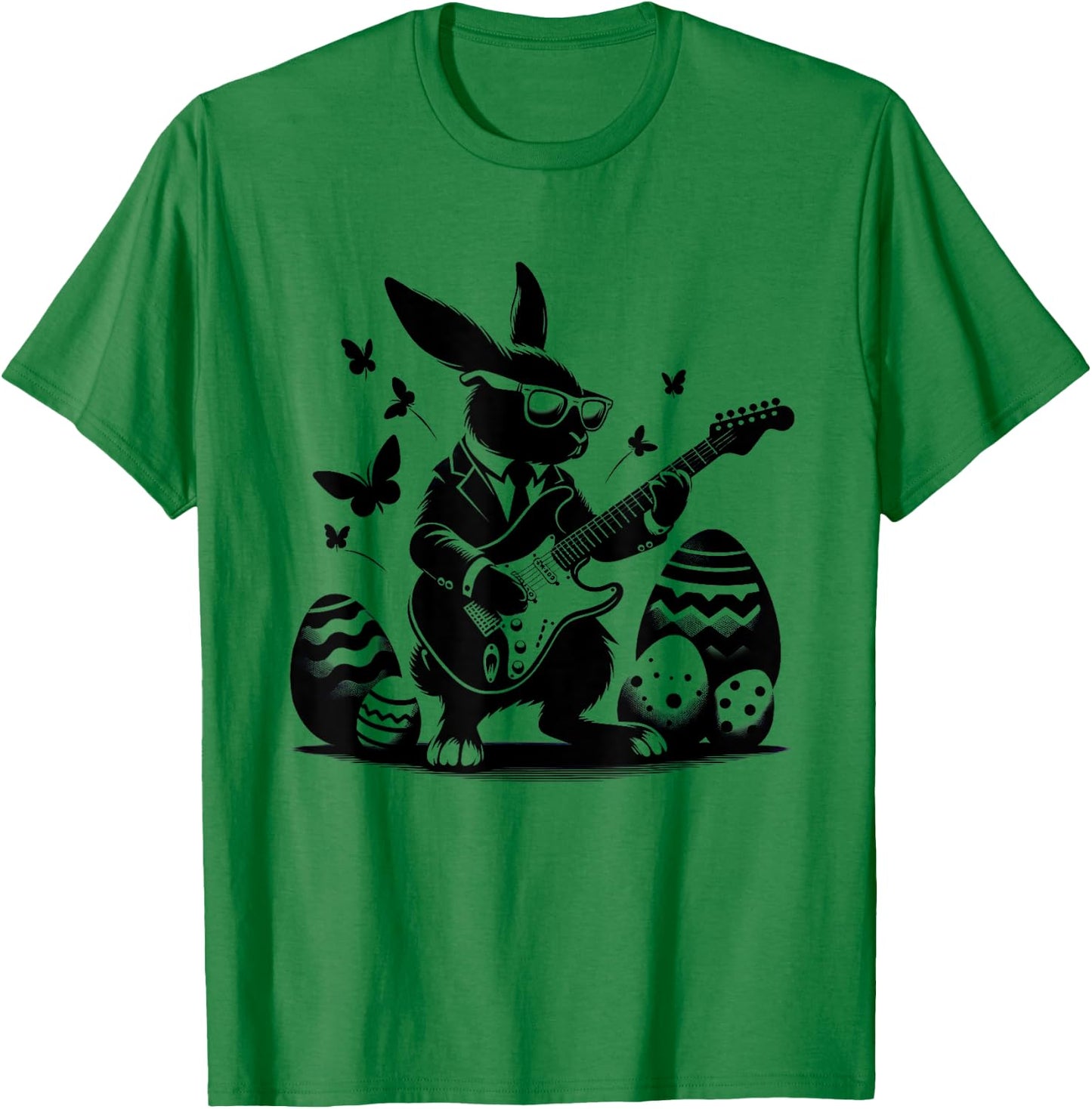 Cool Easter Rabbit Playing Guitar Cute Bunny Easter Eggs T-Shirt - T-Shirt | Irish Green