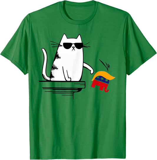 Cool Cat Harris Walz Knock Over Trump Elephant Hair Yard T-Shirt - T-Shirt | Irish Green