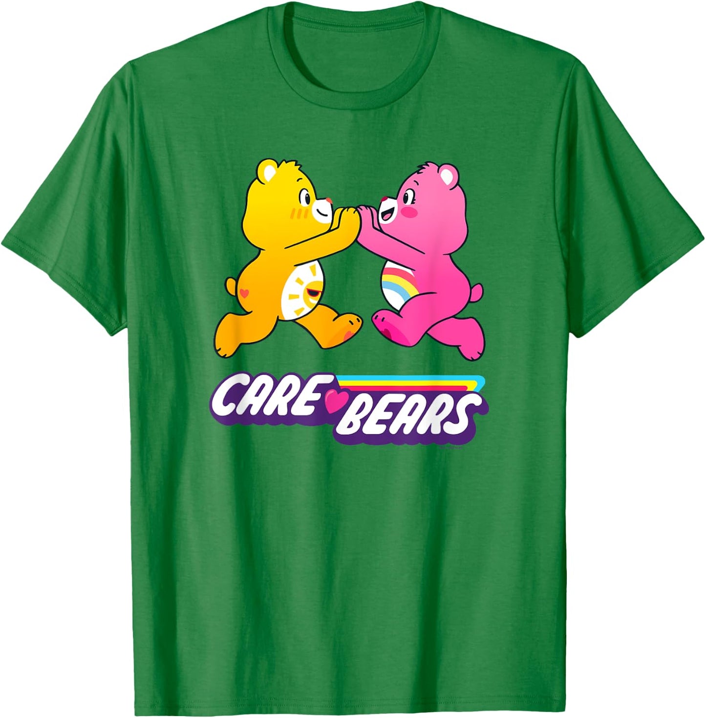 Care Bears Funshine & Cheer Bear Retro Rainbow Hugs Logo , grey, S T-Shirt - T-Shirt | Irish Green