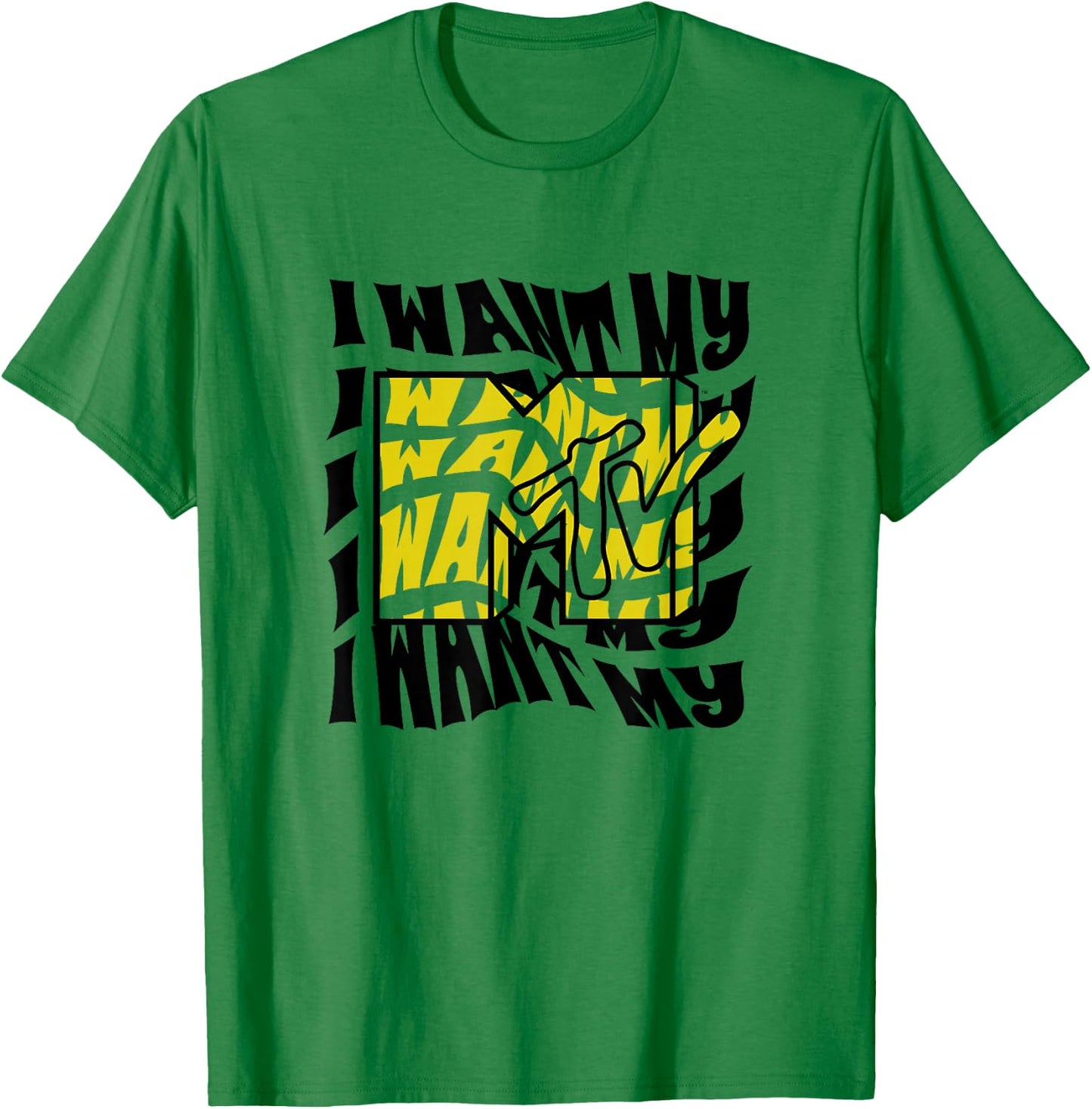 MTV I Want My Wave Stack Vintage Big Chest Text Poster T-Shirt - T-Shirt | Irish Green