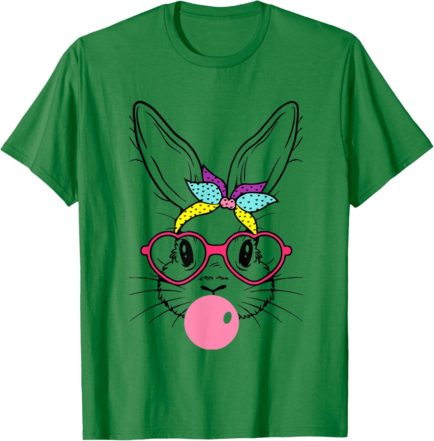 Bunny Face Bubblegum Blowing Glasses Headband Happy Easter T-Shirt - T-Shirt | Irish Green