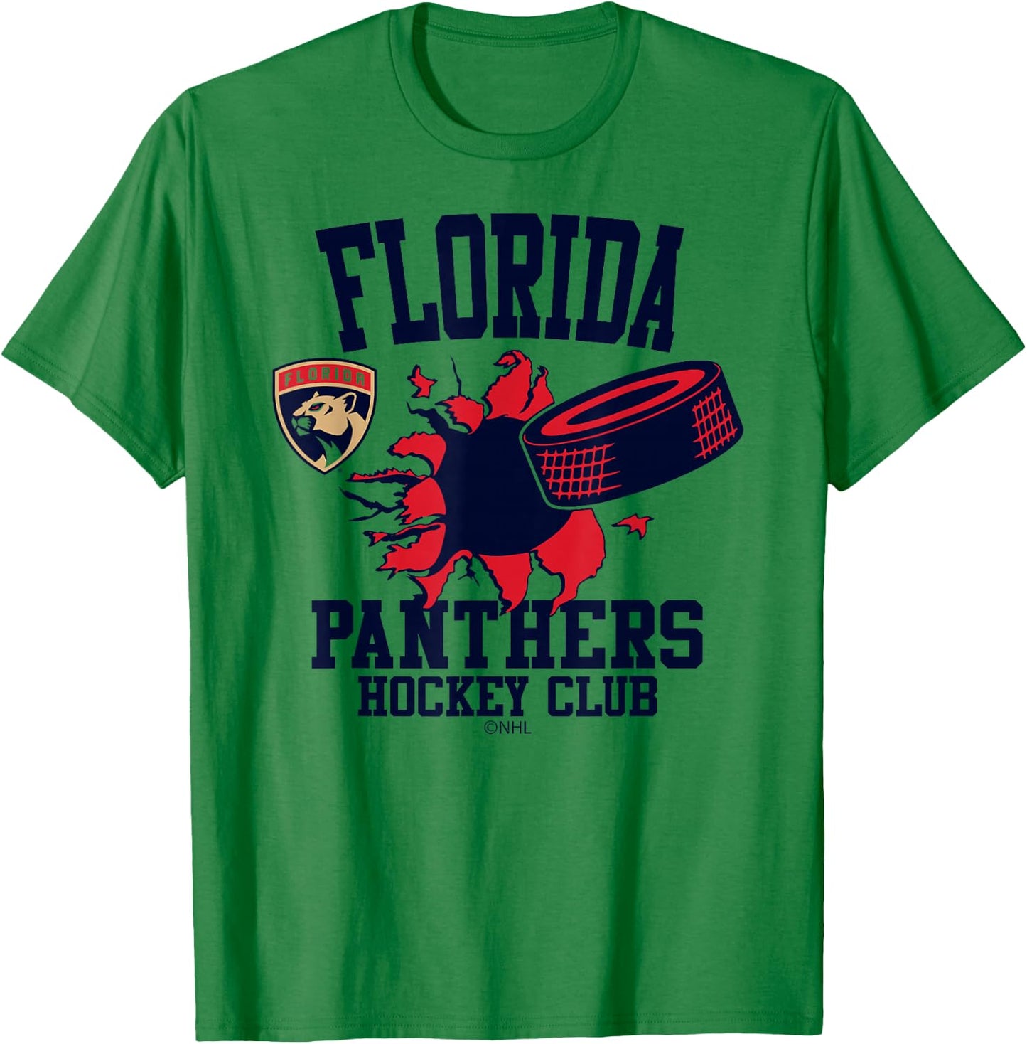 Florida Panthers Hockey Puck Burst White Officially Licensed T-Shirt - T-Shirt | Irish Green