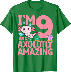 I'm 9 and axolotly amazing Axolotl 9th Birthday Axolotl T-Shirt - T-Shirt | Irish Green