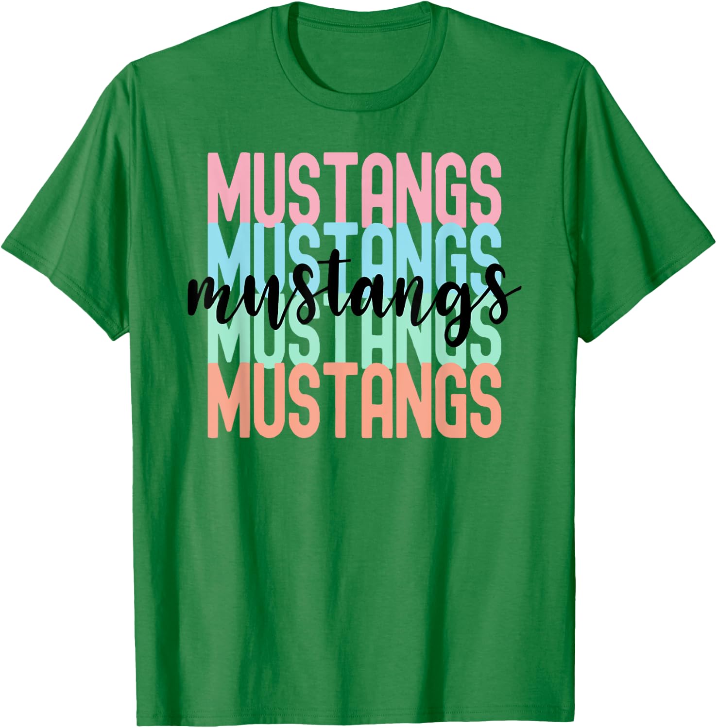 Mustangs Team Mascot School Spirit Game Night T-Shirt - T-Shirt | Irish Green