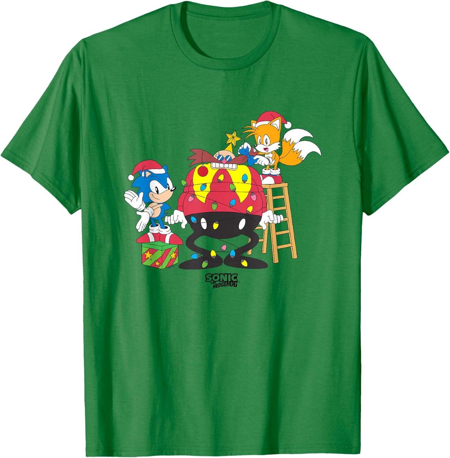 Sonic The Hedgehog Christmas Sonic & Tails Wrapping Robotnik T-Shirt - T-Shirt | Irish Green