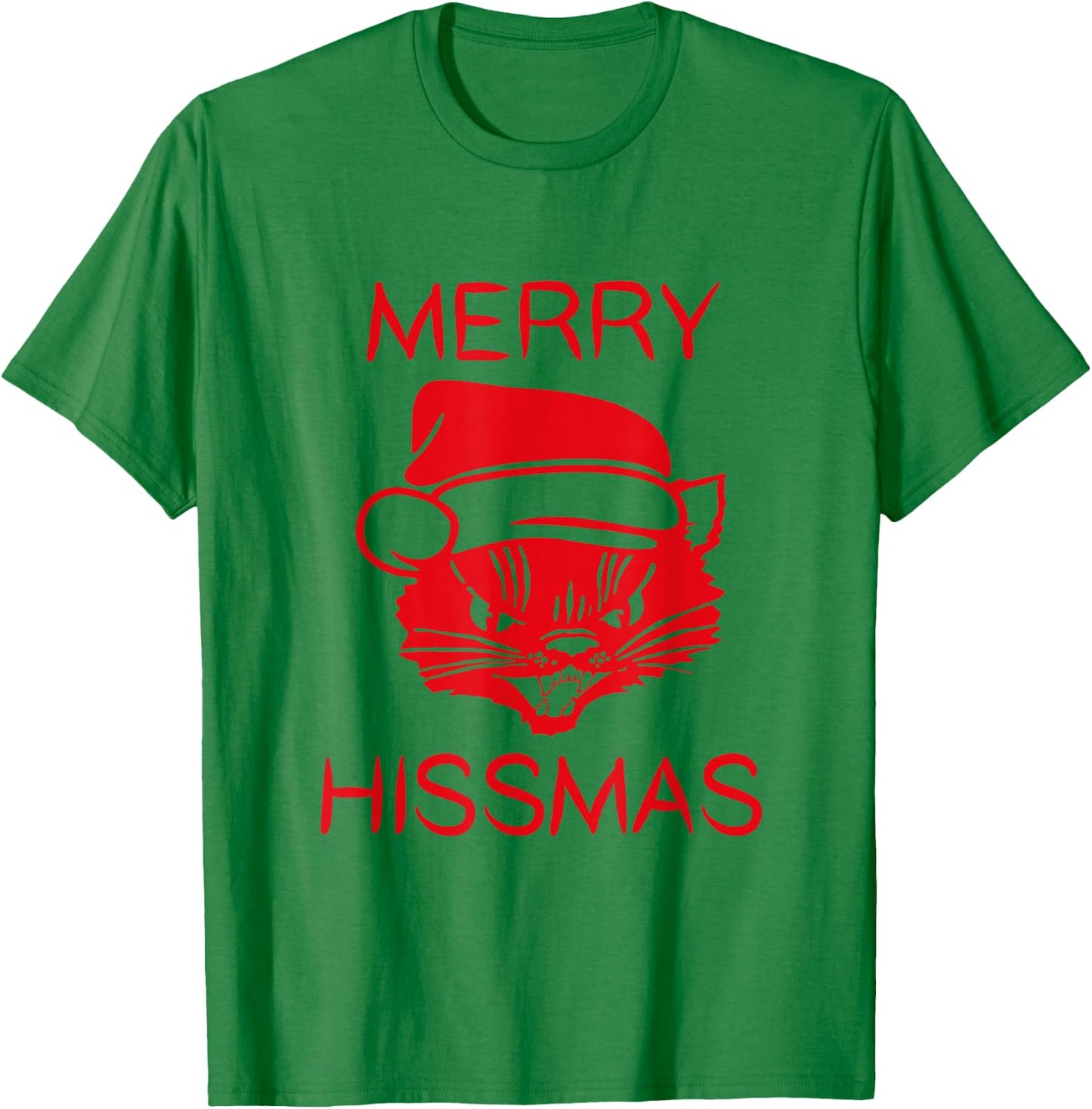 Merry Hissmas - Hissing Cat With Santa Hat T-Shirt - T-Shirt | Irish Green