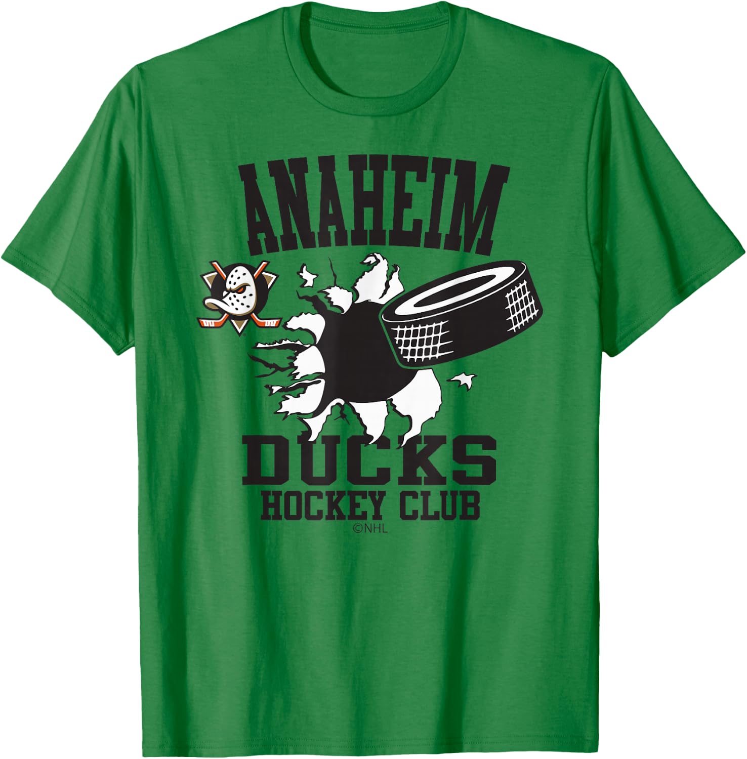 Anaheim Ducks Hockey Puck Burst Orange Officially Licensed T-Shirt - T-Shirt | Irish Green