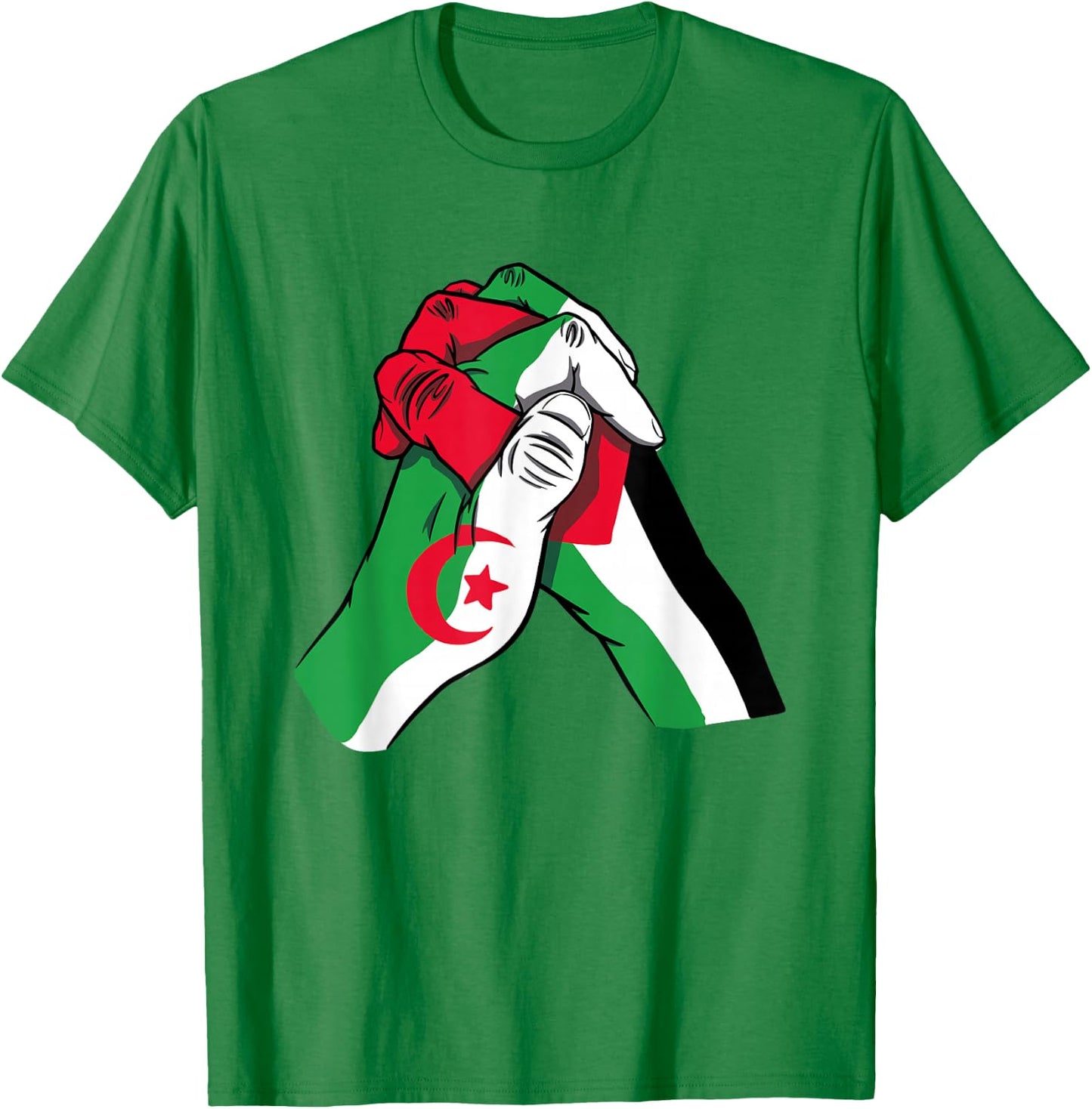 Algeria and Palestine Hands in unity Solidarity Friendship T-Shirt - T-Shirt | Irish Green