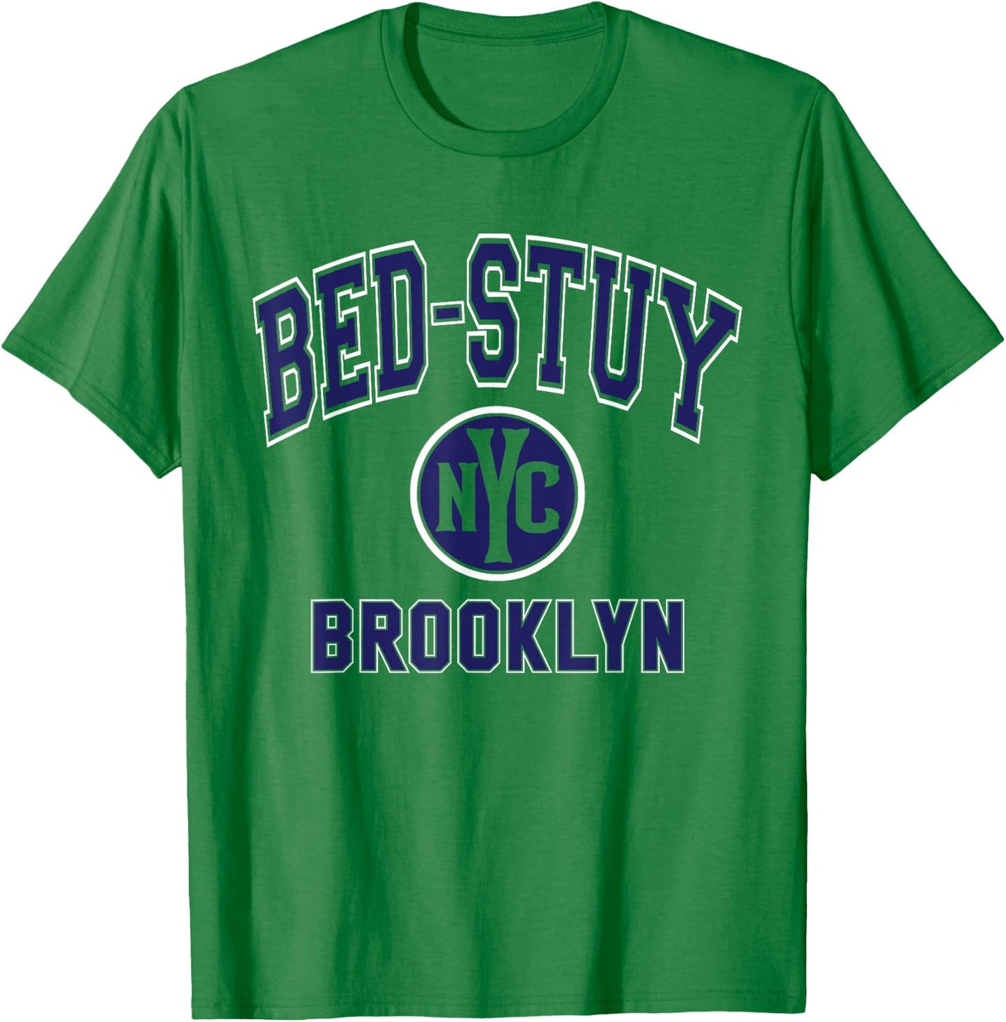 Bed-Stuy Brooklyn Text NYC Circle Dark Blue Print T-Shirt - T-Shirt | Irish Green