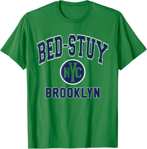 Bed-Stuy Brooklyn Text NYC Circle Dark Blue Print T-Shirt - T-Shirt | Irish Green