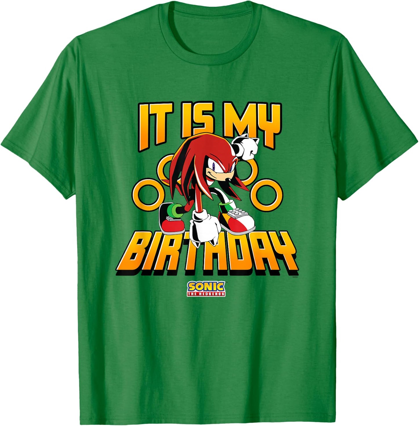 Sonic The Hedgehog Birthday It Is My Birthday Knuckles Logo T-Shirt - T-Shirt | Irish Green