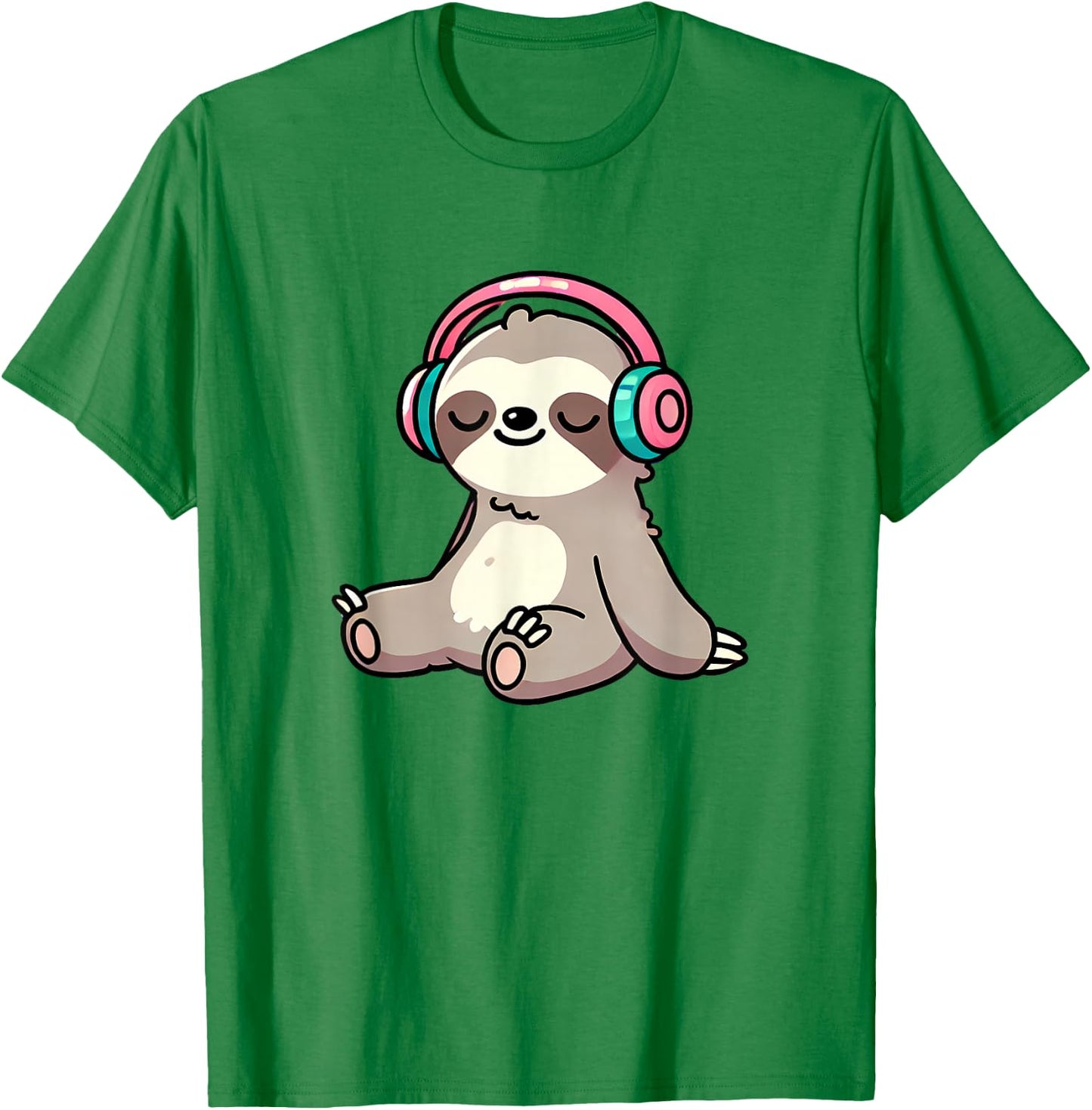 Sloth Listening To Music Cute Sloth And Music Lover Animal T-Shirt - T-Shirt | Irish Green
