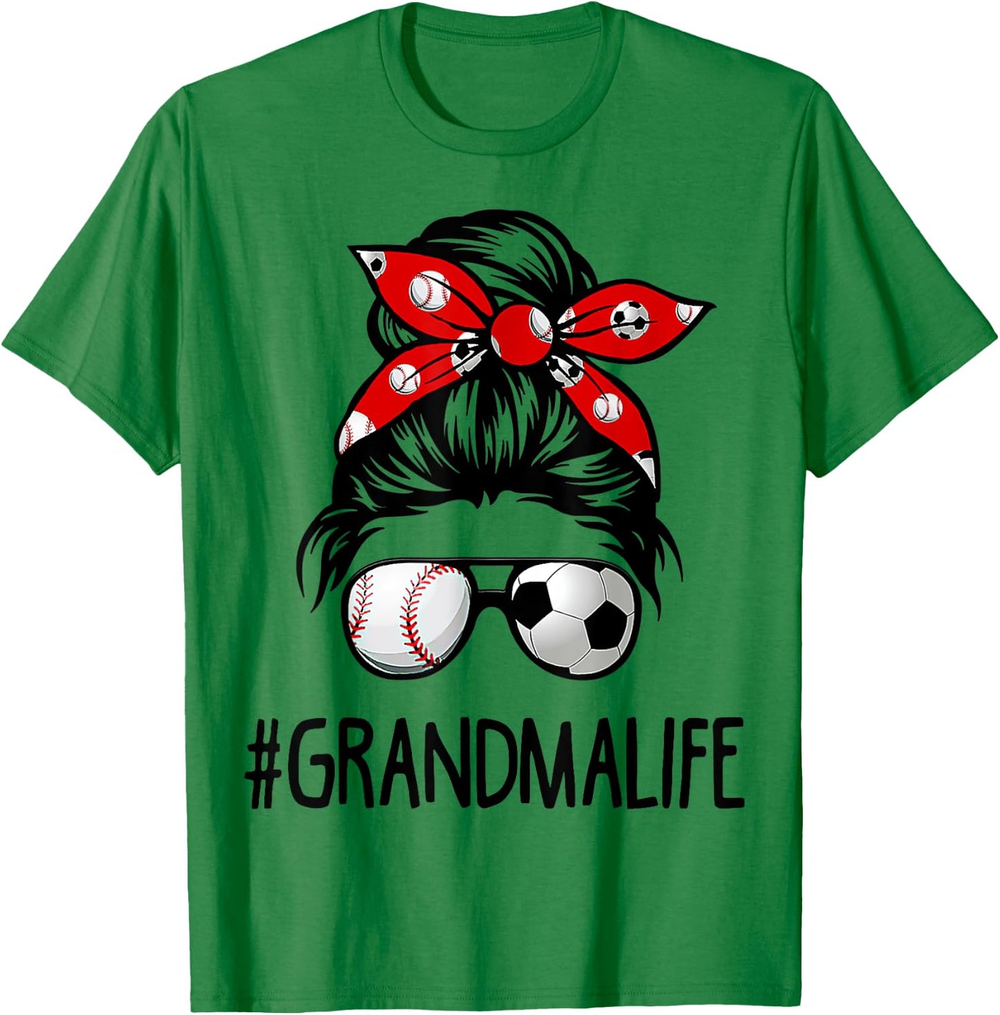 Classy Grandma Life Soccer Messy Bun Baseball Game Day T-Shirt - T-Shirt | Irish Green