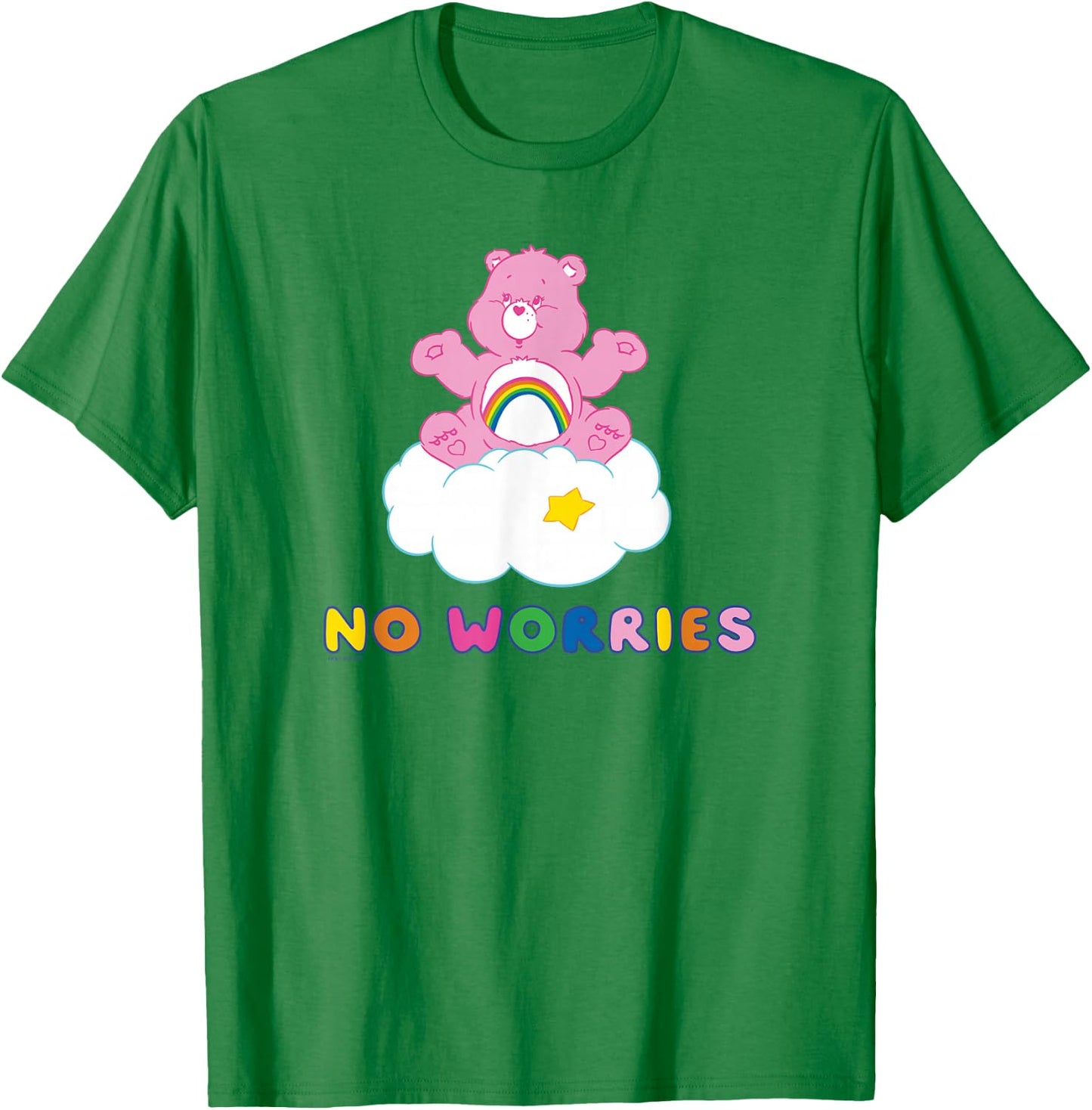 Care Bears Cheer Bear No Worries In the Clouds Rainbow Logo , grey, S T-Shirt - T-Shirt | Irish Green
