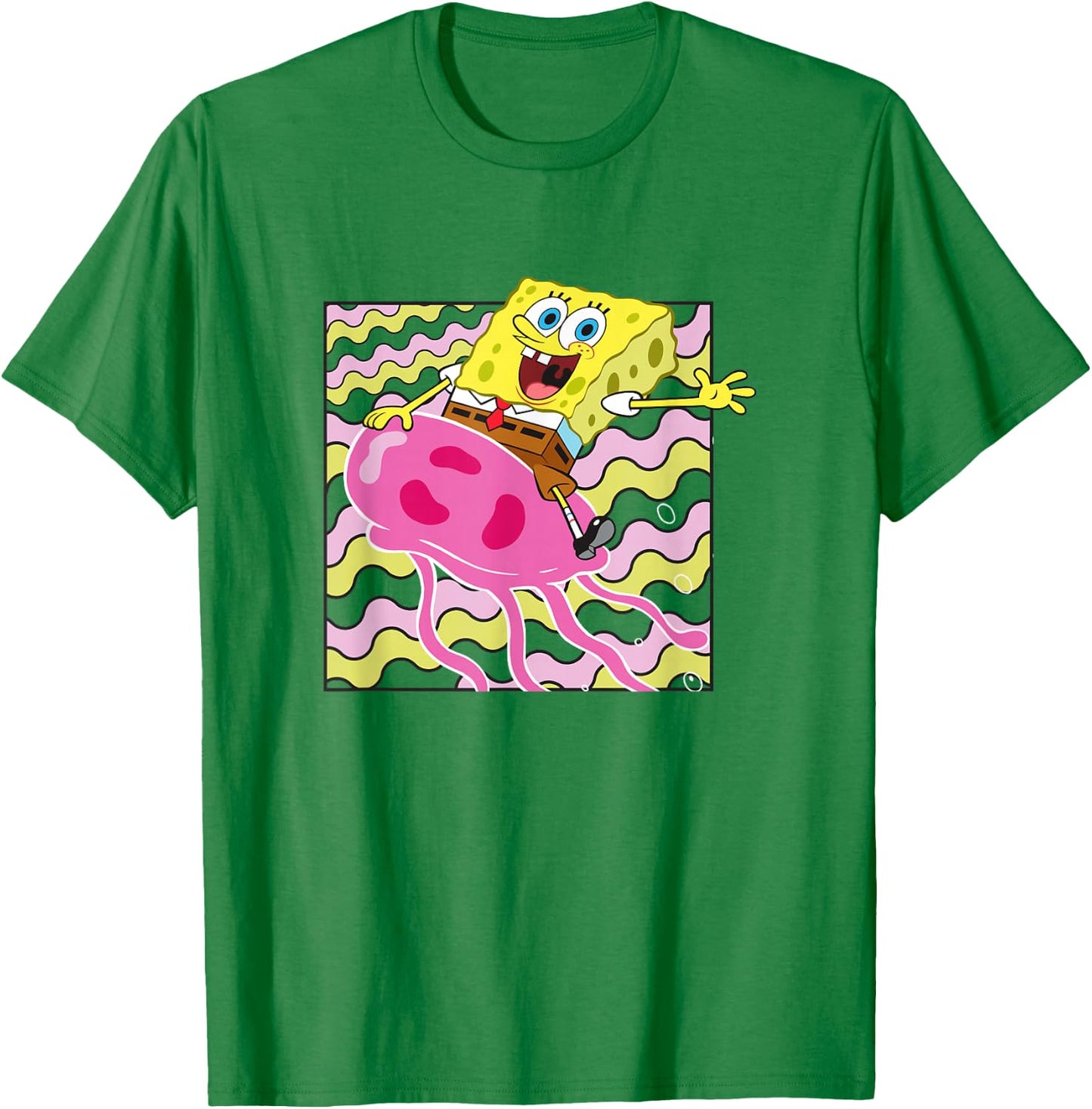 SpongeBob SquarePants Riding A Jellyfish Colorful Shot T-Shirt - T-Shirt | Irish Green