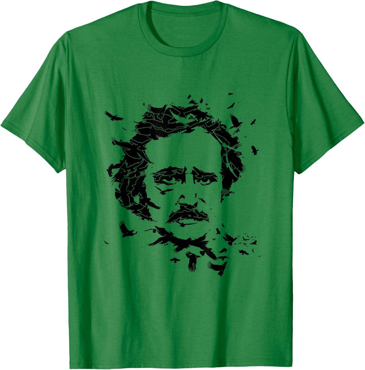 Edgar Allan Poe Raven Face Art Poem Tribute T-Shirt - T-Shirt | Irish Green