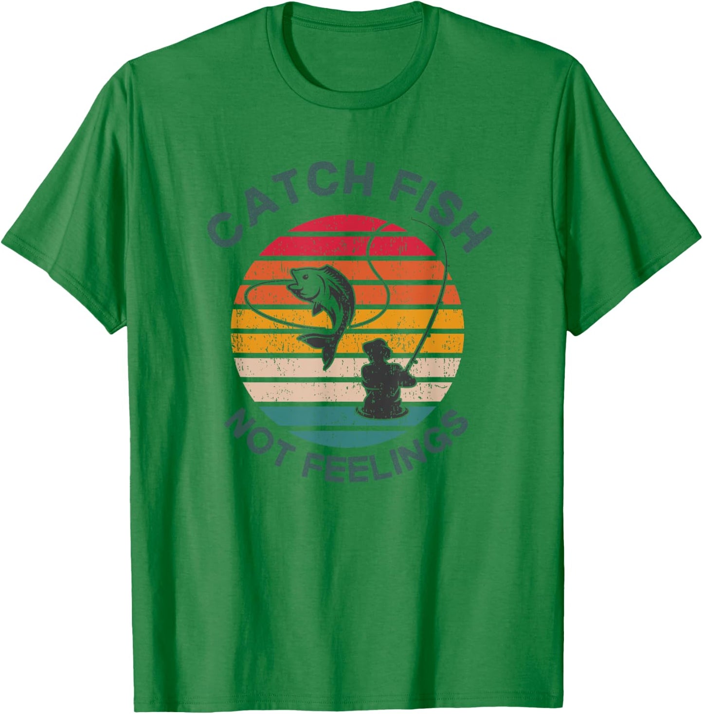 Catch Fish Not Feelings Funny Fishing Trip Saying Retro T-Shirt - T-Shirt | Irish Green