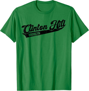 Clinton Hill Brooklyn Typographic Distressed Design. T-Shirt - T-Shirt | Irish Green