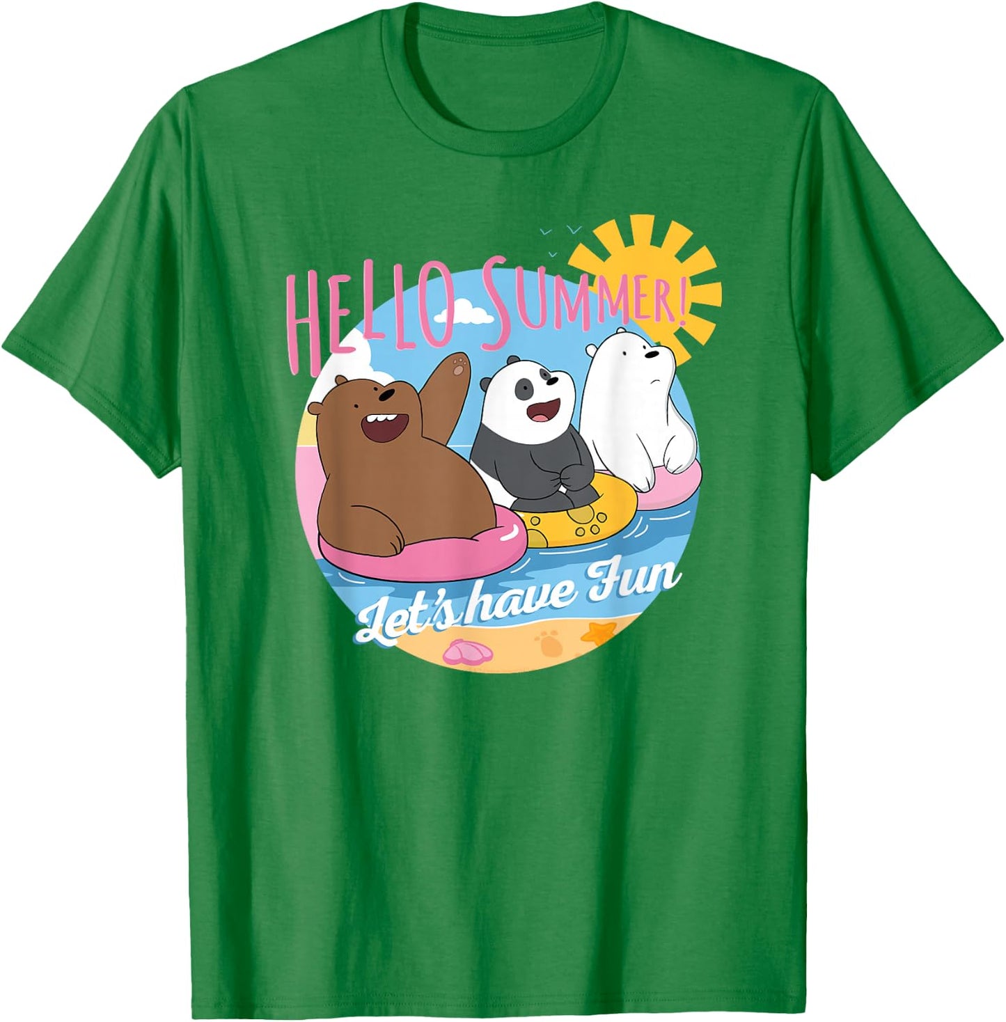 We Bare Bears Hello Summer! Grizz Panda Ice Bear T-Shirt - T-Shirt | Irish Green
