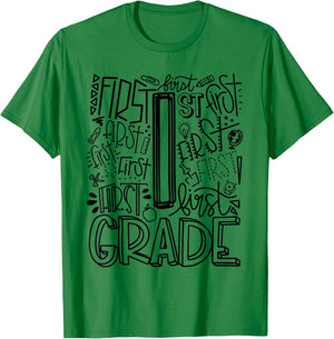 Back To School First Day of School Typography First Grade T-Shirt - T-Shirt | Irish Green