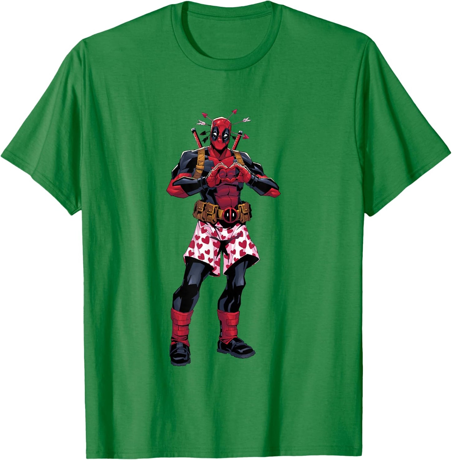 Marvel Deadpool Valentine's Day Love Heart Hand Portrait T-Shirt - T-Shirt | Irish Green