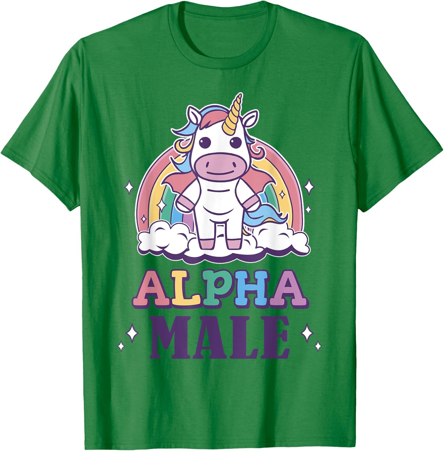 ALPHA MALE Ironic Unicorn Sarcasm Rainbow Funny Saying T-Shirt - T-Shirt | Irish Green