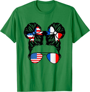 Half American Half French Girl USA France Flag Patriot T-Shirt - T-Shirt | Irish Green