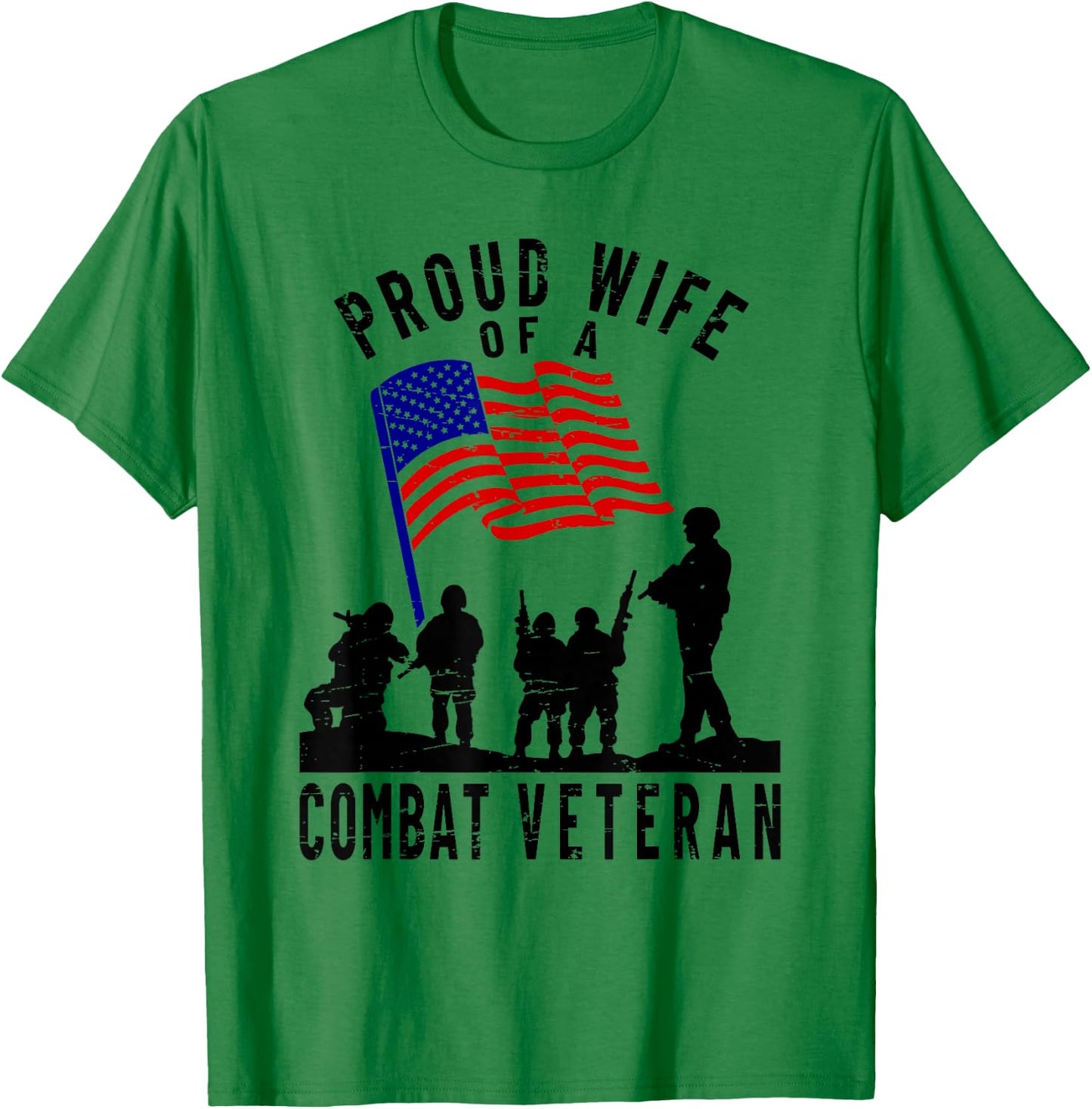 Proud Wife of a Combat Veteran Retro US Flag Military Family T-Shirt - T-Shirt | Irish Green
