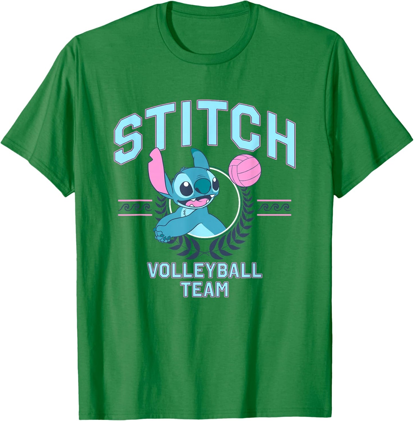 Disney Lilo & Stitch Volleyball Team Cute Stitch Chest Logo T-Shirt - T-Shirt | Irish Green