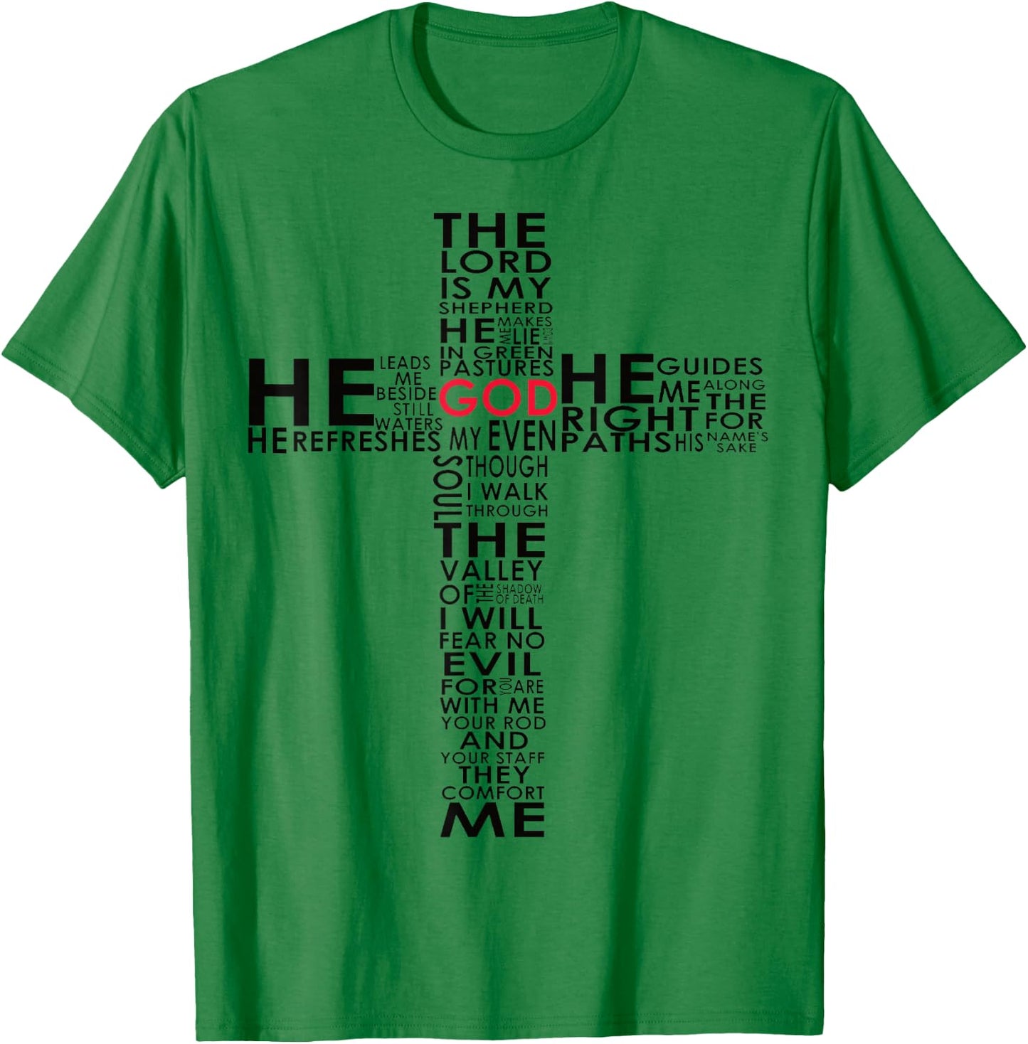 Psalm 23 Bible Verse in a Cross Design Christian T-Shirt - T-Shirt | Irish Green