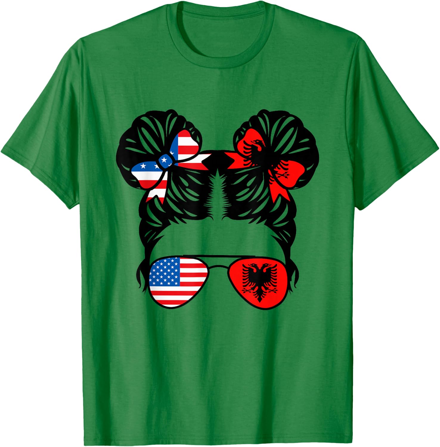Half American Half Albanian Girl USA Albania Flag Patriot T-Shirt - T-Shirt | Irish Green