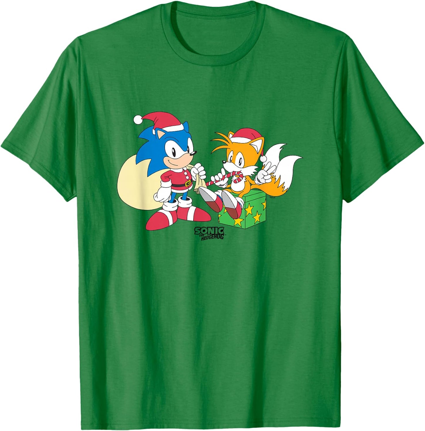 Sonic The Hedgehog Christmas Santa Hats & Gifts Logo T-Shirt - T-Shirt | Irish Green