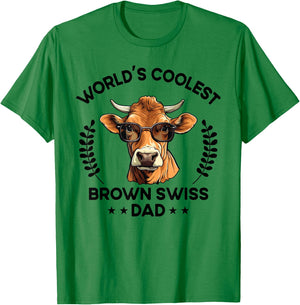 World's Coolest Cow Dad Papa - Men Farmer Brown Swiss T-Shirt - T-Shirt | Irish Green