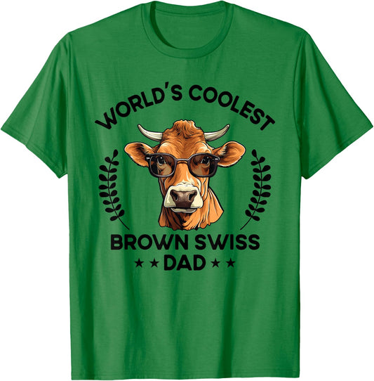 World's Coolest Cow Dad Papa - Men Farmer Brown Swiss T-Shirt - T-Shirt | Irish Green