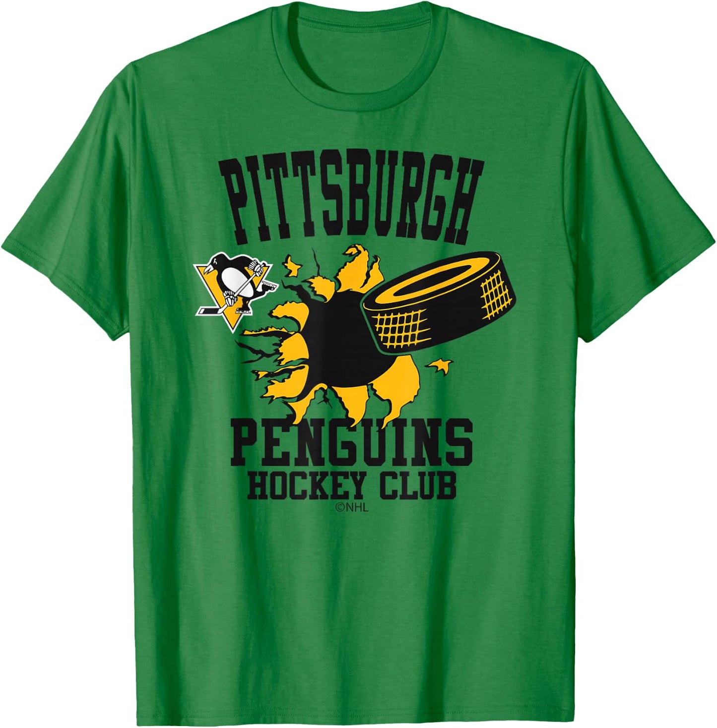 Pittsburgh Penguins Hockey Puck Burst Gray T-Shirt - T-Shirt | Irish Green