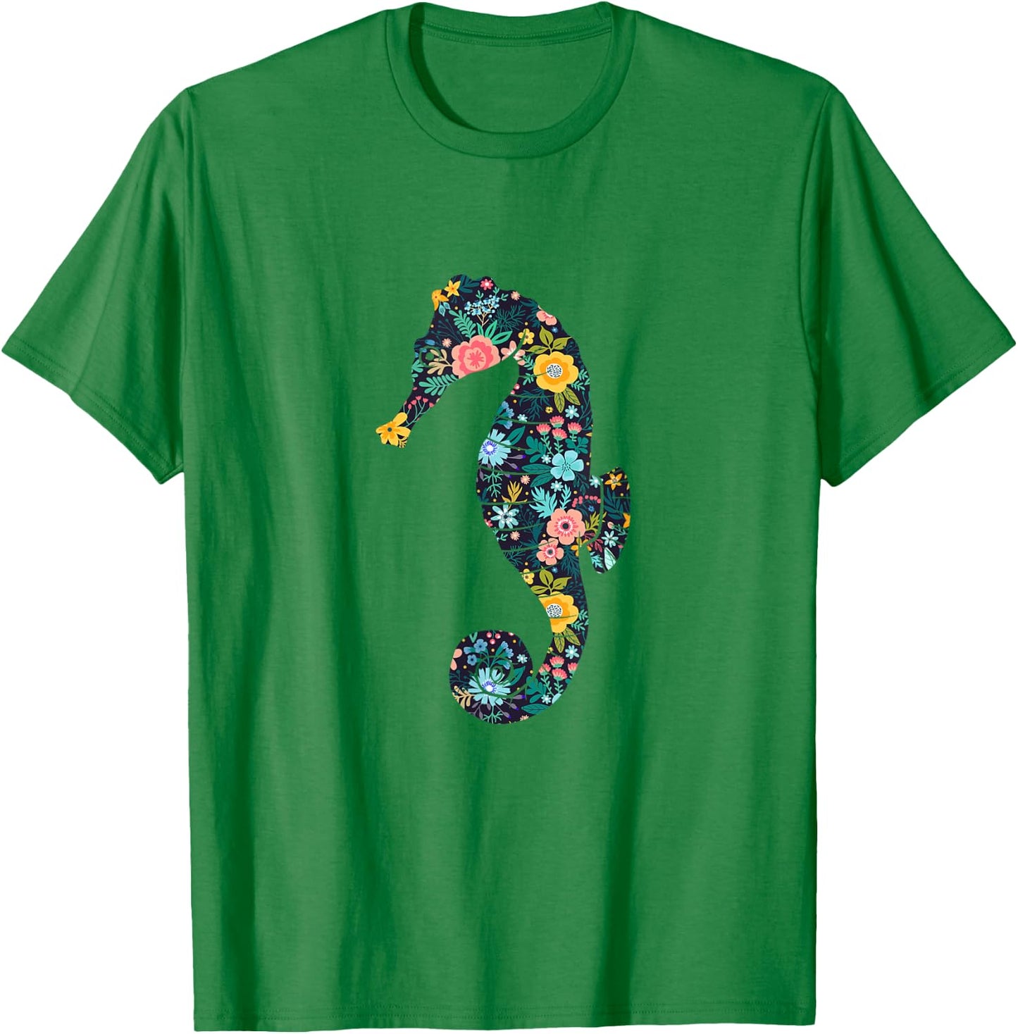 Floral Seahorse Silhouette Girls Graphic T-Shirt - T-Shirt | Irish Green