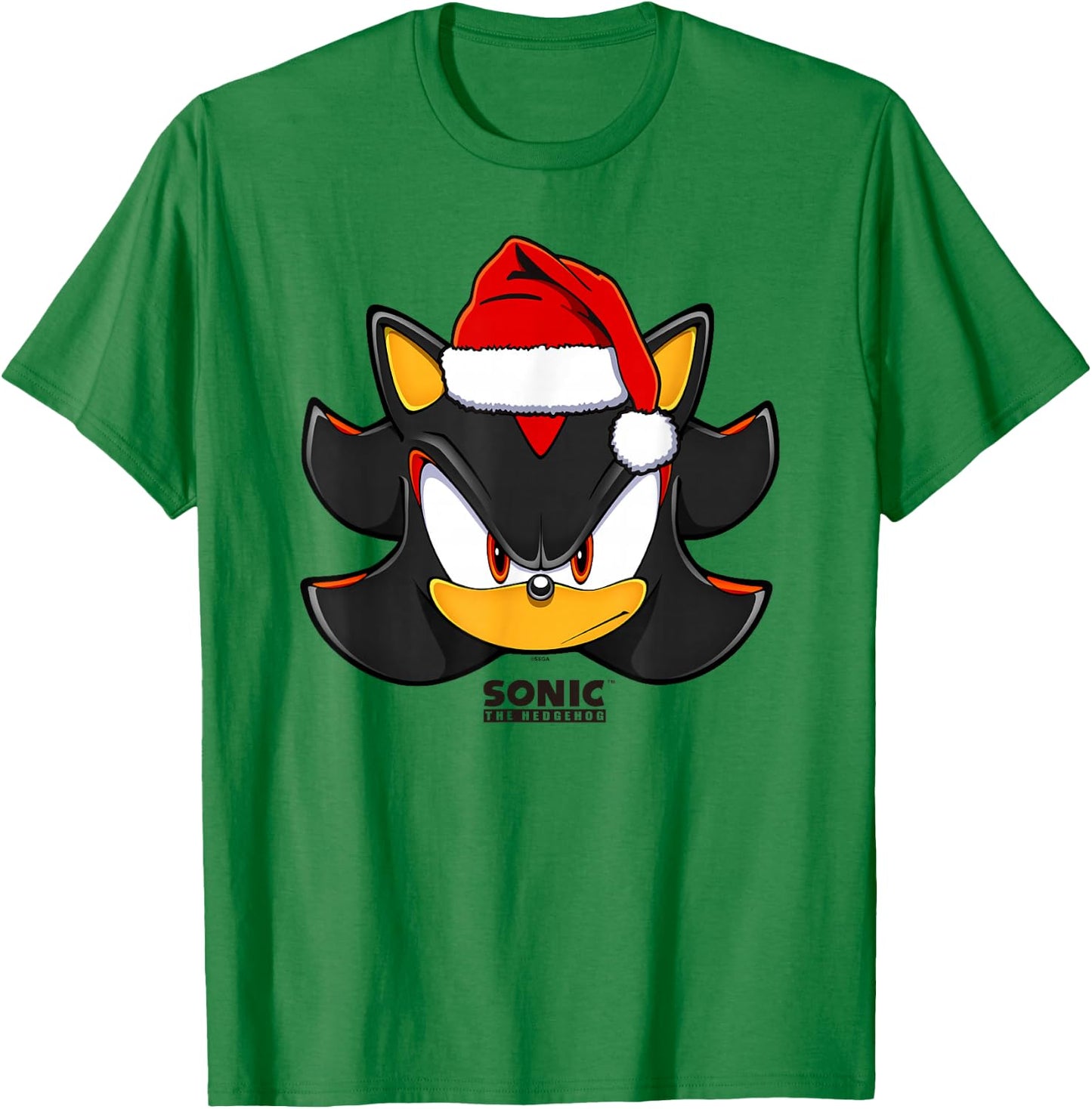 Sonic The Hedgehog Christmas Shadow Santa's Hat Portrait T-Shirt - T-Shirt | Irish Green