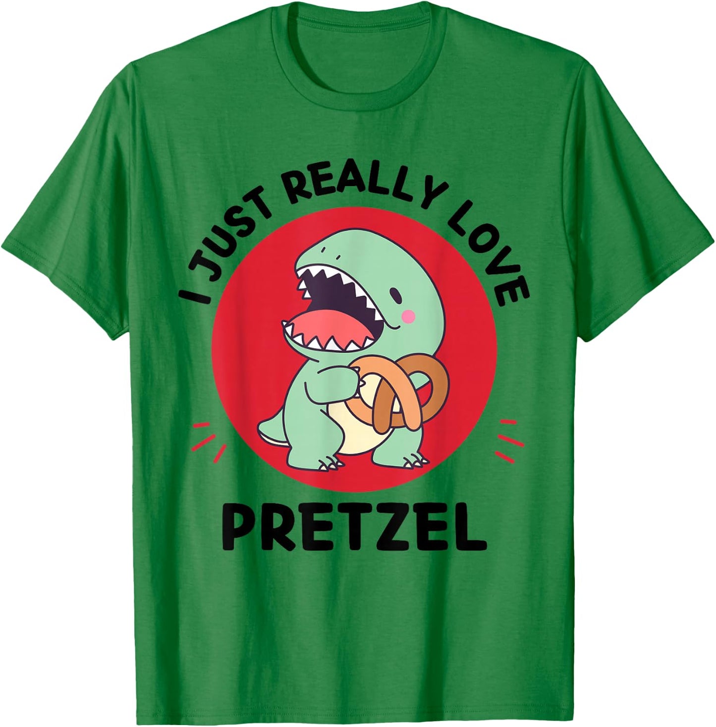 Kawaii Dinosaur I Just Really Love Pretzel Food Lover T-Shirt - T-Shirt | Irish Green