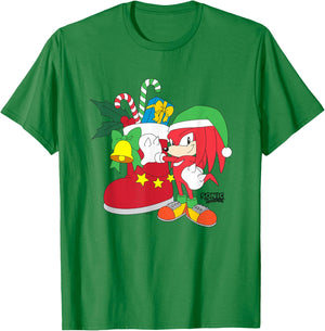 Sonic The Hedgehog Christmas Knuckles The Echidna Presents T-Shirt - T-Shirt | Irish Green