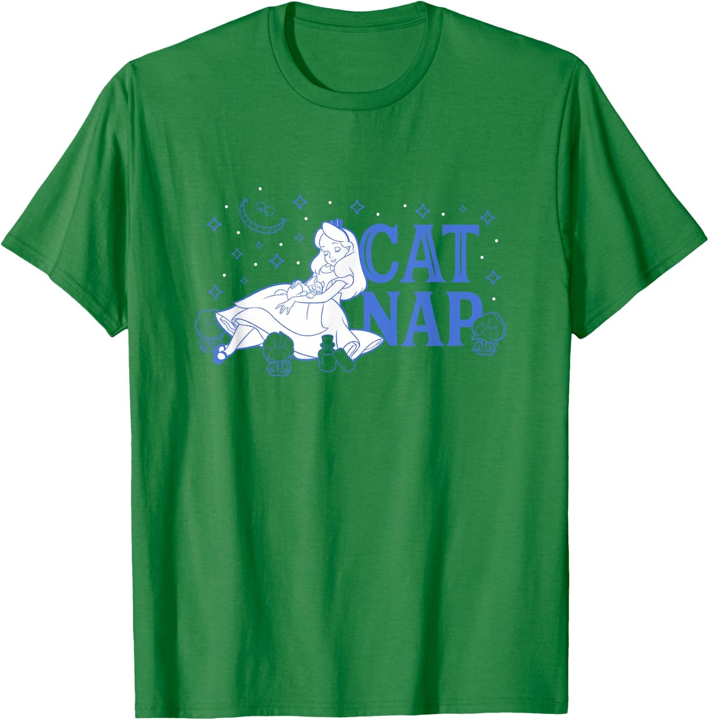 Disney Alice in Wonderland Cat Nap Surrounded by Pansies T-Shirt - T-Shirt | Irish Green