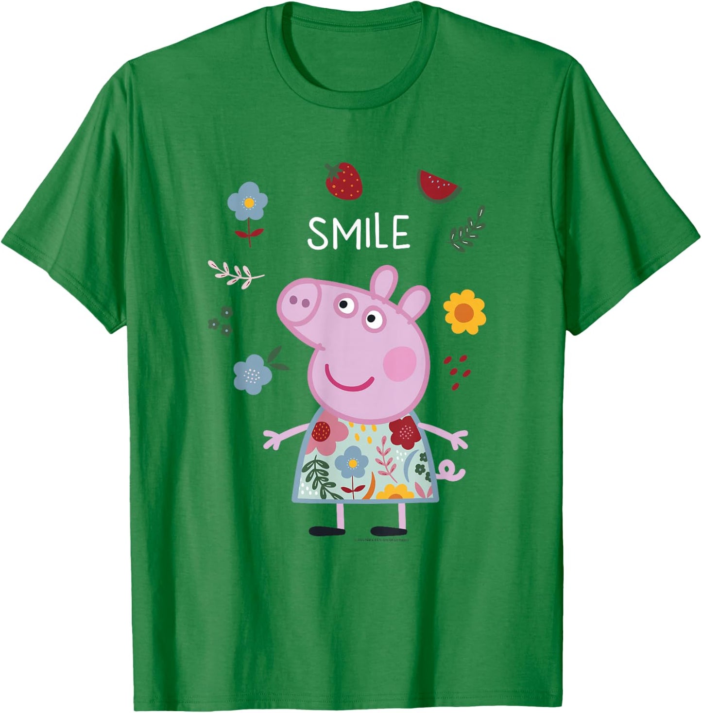 Peppa Pig Smile Cute Flowers & Fruit Full Body Portrait T-Shirt - T-Shirt | Irish Green