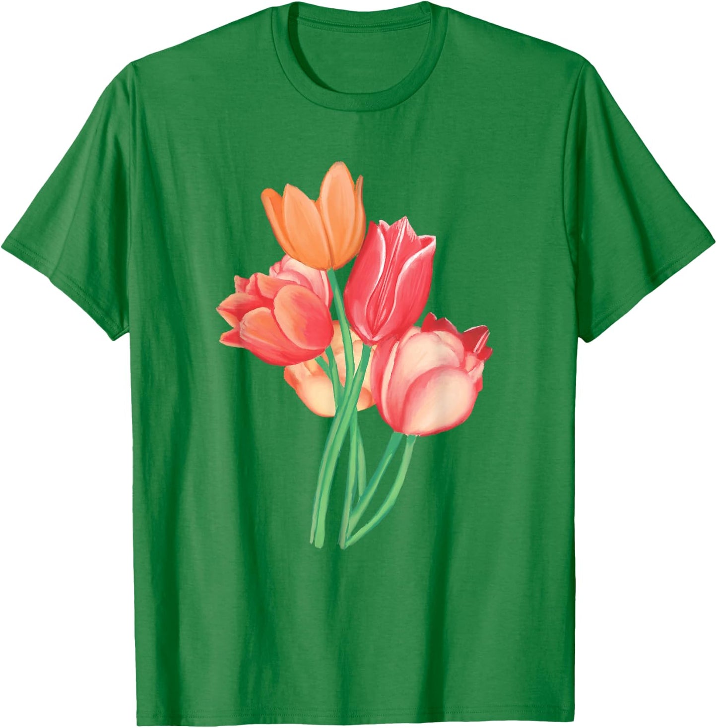 Tulip Watercolor Flower Nature Bouquet Flora T-Shirt - T-Shirt | Irish Green
