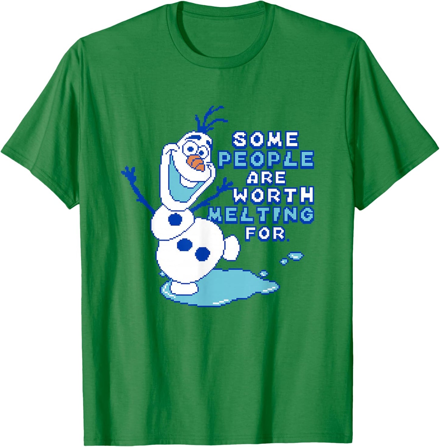 Disney Frozen Some People Are Worth Melting For Pixel Olaf T-Shirt - T-Shirt | Irish Green